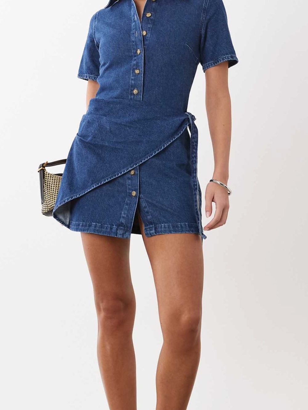 ASOS Denim Wrap Mini Dress in Dark Blue
